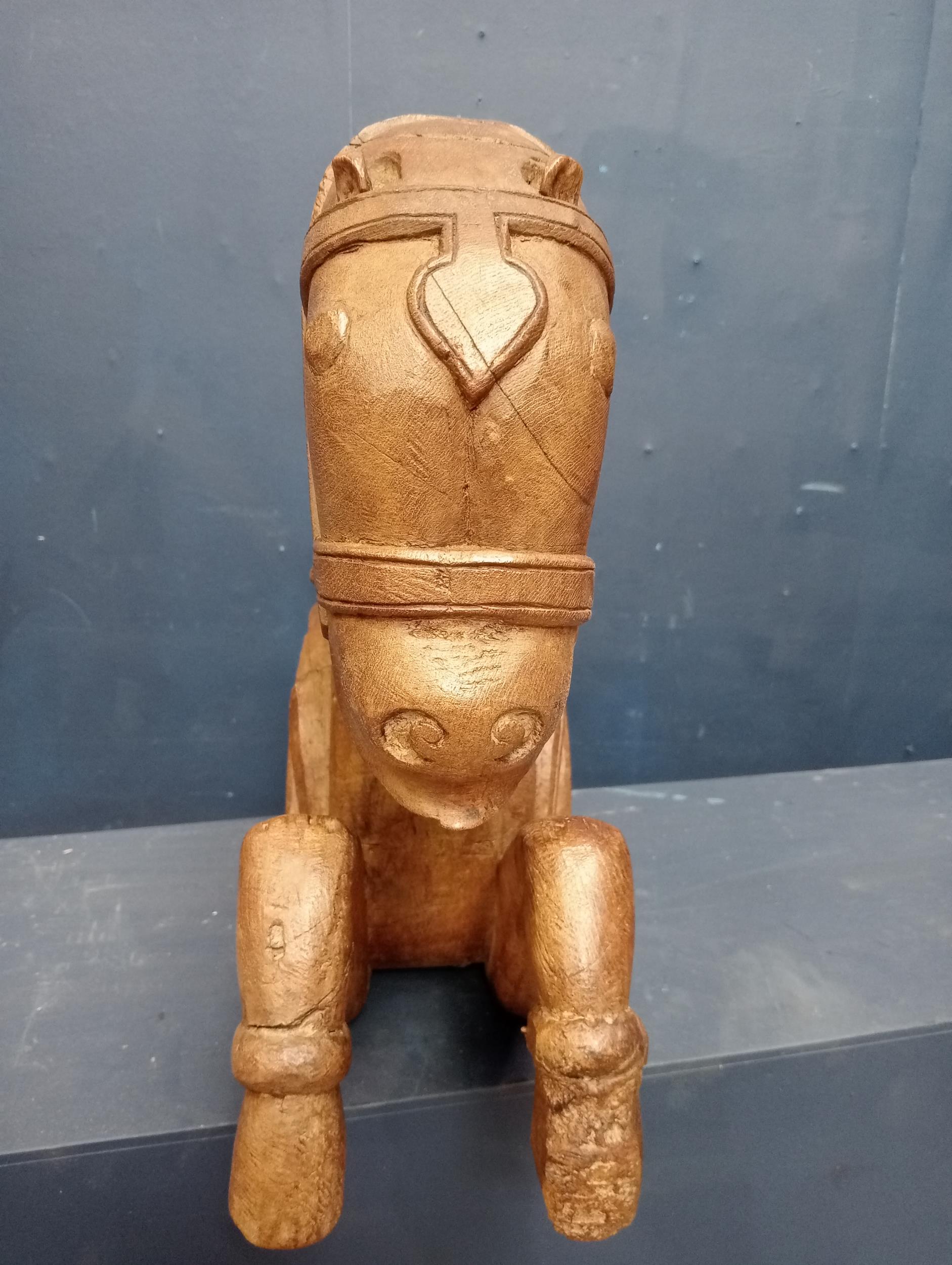 Carved wooden figural corbel in the form of a horse. {H 43cm x W 15cm x D 85cm}. - Image 2 of 2
