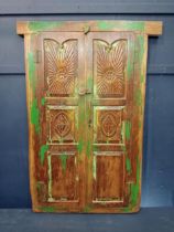 Early 19th C. carved and painted wood window shutter with floral design . {H 125cm x W 88cm x D
