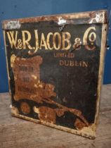 W & R Jacob and Co Ltd Biscuit advertising tin {H 24cm x W 23cm x D 23cm}.