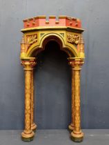 Victorian painted wood church tabernacle in the Gothic style. {H 96cm x W 47cm x D 42cm}.