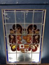 Leaded glass hand painted window depicting coat of arms {H 97cm x W 66cm}.