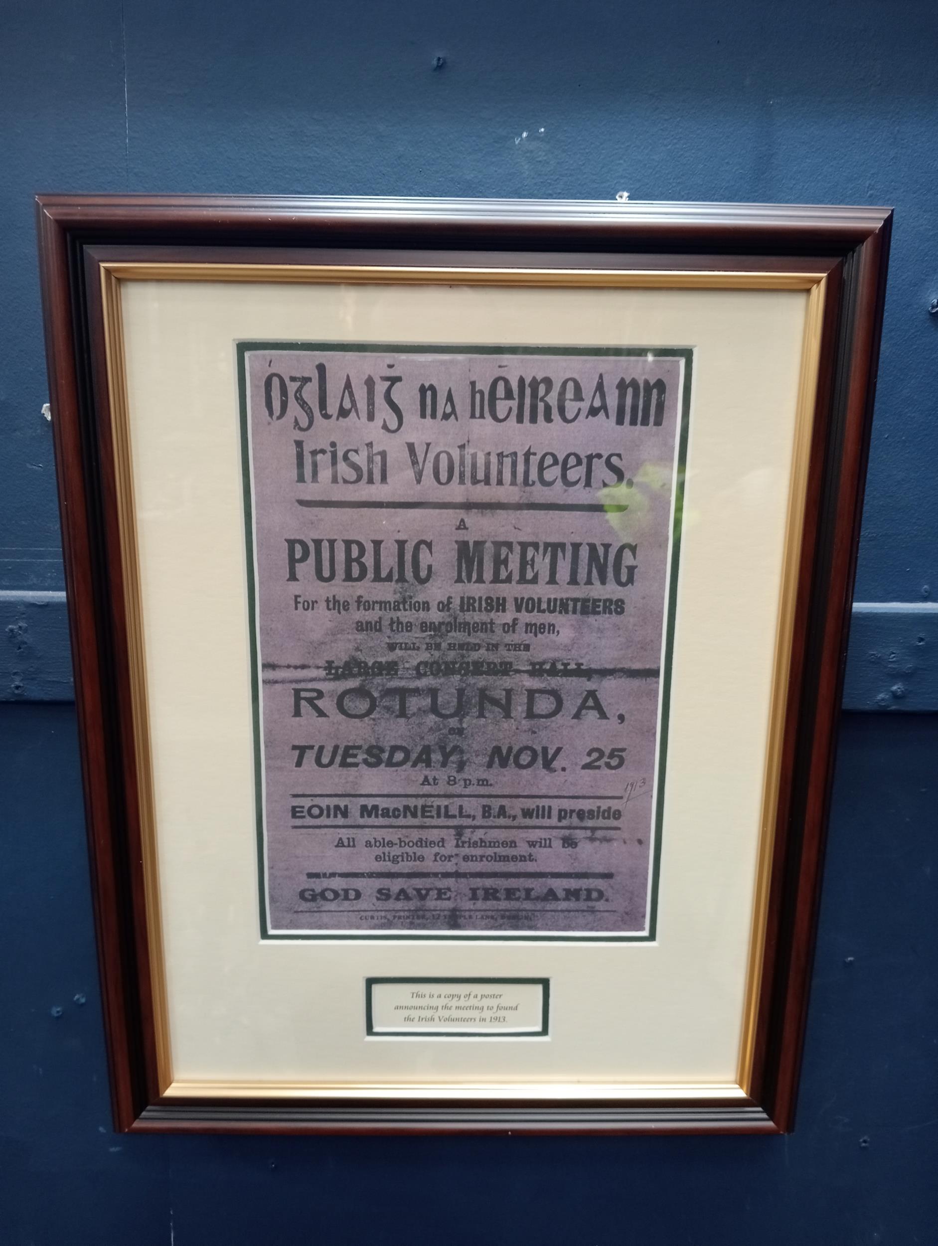 Framed Irish Volunteers black and white print {H 46cm x W 36cm}.