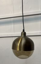 Bronze effect hanging lamp with glass dome {H 170cm x dia 18cm}.