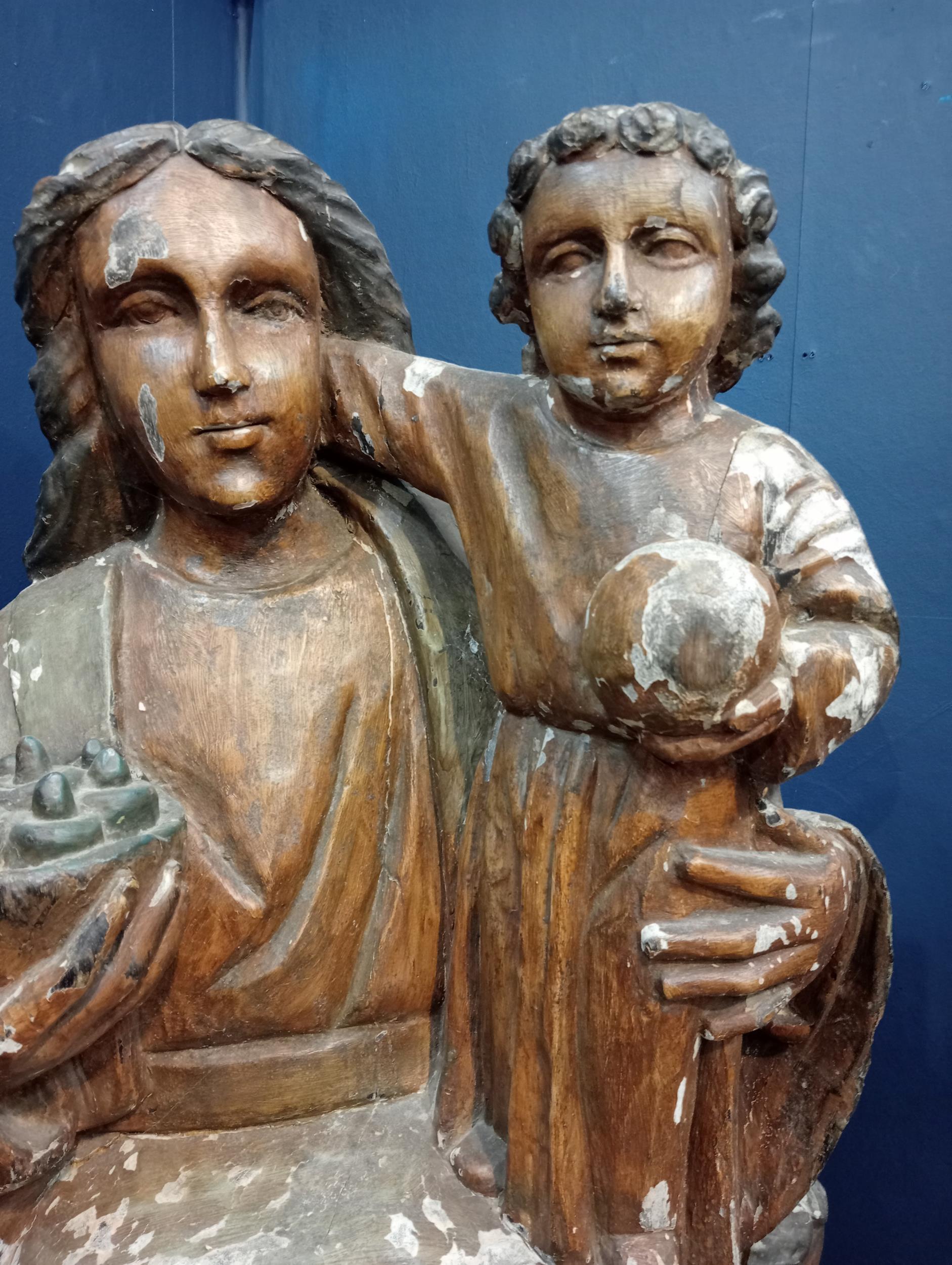 19th C. carved wooden statue of Madonna and child. {H 132cm x W 153cm x D 38cm }. - Image 2 of 4