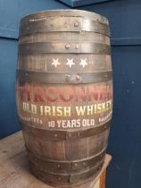 Tyrconnell whisky painted half barrel with metal bands {H 68cm x W 40cm x D 22cm}.