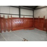 Victorian Pitch pine raised wall panelling including eleven newel posts {H of panel H 235cm x Newell