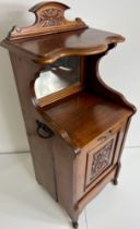 Late 19th C. Mahogany Coal cabinet on casters with bevelled glass mirror {H 98cm x W 42cm x D