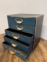 Five drawer desk filing cabinet. {H 36cm x D 24cm x W 34cm }.