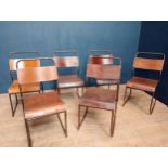 Set of six metal and wood stacking chairs { H 86cm x W 45cm x D 44cm }.