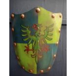 Painted metal shield with Dragon decoration. {H 609cm x W 51cm x D 10cm}.