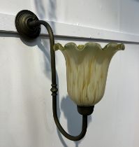 Mid century wall light with glass tulip shade {H 25cm x W 37cm x D 19cm }.