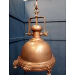 Industrial copper pendant light. {Drop H 128cm x Dia 50cm}.