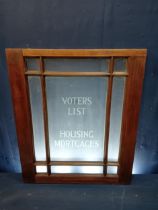 Wooden frame window with frosted writing - Voters List Housing Mortgages {H 80cm x W 68cm x D