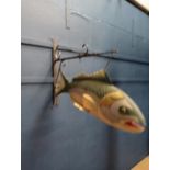 Metal fish with hanging bracket. {H 70cm x W 26cm x D 31cm }.