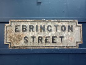 Ebrington street cast iron street sign {H 33cm x W 88cm x D 2cm }.