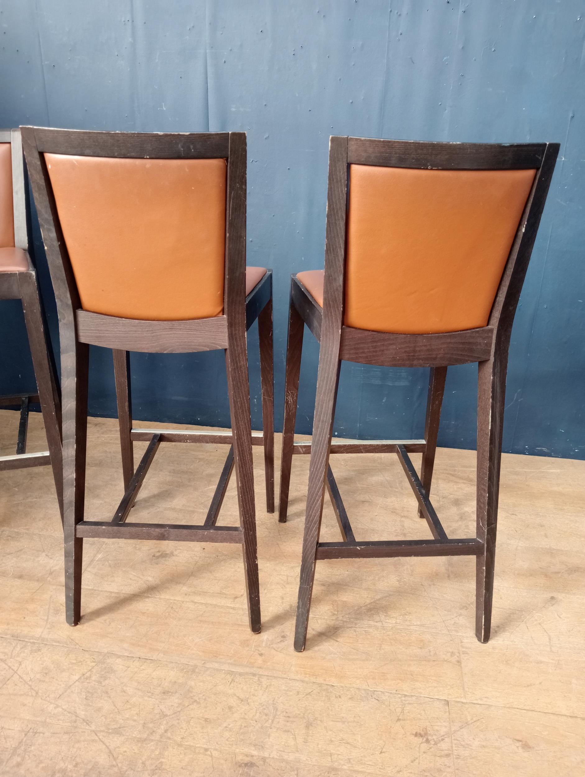 Set of four bar stools with upholstered leather seats and back. {H 106cm x 42cm x 42cm }. - Image 2 of 2