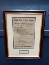Framed Irish Volunteers recruiting poster 1915 print {H 46cm x W 36cm}.