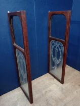 Pair of mahogany etched glass dividers {Each H 144cm x W 5cm x D 49cm }.
