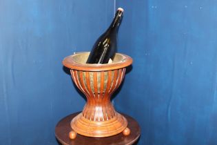 Teak ice bucket with brass liner {H 43cm x Dia 39cm}.