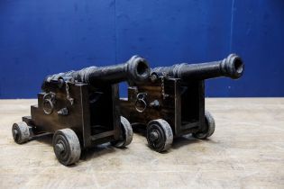 Pair of 19th C. Cast iron deck cannons. {H 61cm x W 39cm x D 73cm }.