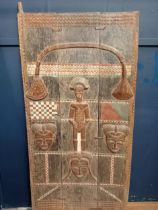 18th C. African carved wooden granary door Baule peoples {H 178cm x W 93cm x D 6cm }.