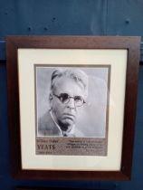 Framed W B Yeats black and white print {H 39cm x W 34cm}.
