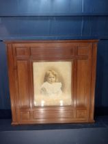 19th C. Oak overmantle with child portrait insert. {H 121cm x W 126cm x D 34cm }.