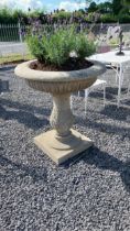 Hand carved limestone planter in the 19th C. style {85 cm H x 80 cm Dia}.(not available to view in