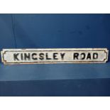 19th C. Kingsley Road cast iron street sign {H 15cm x W 105cm }.