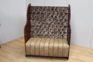 High back upholstered pew chair {H 155cm x W 125cm x D 75cm }.