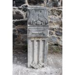 19th C reeded sandstone balcony corbel decorated with acanthus leaves {H 80cm x W 27cm x D 47cm }.