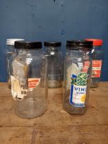Five original glass sweet jars (Wine gums) {H 31cm x Dia 14cm}.
