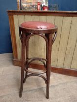 20th C. Bentwood high stool with upholstered seat {H 78cm x Dia 36cm}.