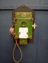 Original 1920s Magneto minors mine phone. {H 53cm x W 38cm x D 16cm }.