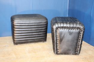 Pair of rectangular Black leather stools {H 36cm x W 46cm x D 29cm}.