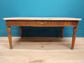 French coffee table with marble top on carved turned legs. {40 cm H x 94 cm W x 56 cm D}.