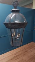 Good quality bronzed metal hall lantern with concave glass panels in the Georgian manner {130 cm H x