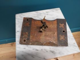 19th C. oak and metal lock with original key. {4 cm H x 26 cm W x 16 cm D}