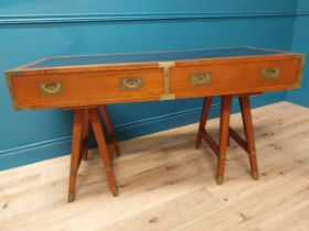 Camphor wood and brass campaign style desk {75cm H x 140cm W x 59cm D}