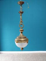 Good quality 19th C. French gilded bronze and etched glass hanging lantern {92cm H x 32cm Dia.} (NOT