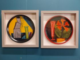 Pair of framed William Crozier ceramic plates. (Reproduction of Skibbereen Tin Tray) {31 cm Dia.}.