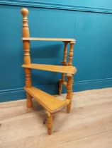 Pair of stained pine library steps. {92 cm H x 50 cm W x 55 cm D}.