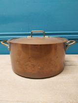 Good quality French lidded copper pan {17cm H x 32cm W x 26cm D}