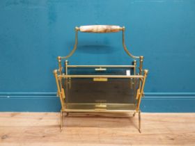 Vintage brass and glass magazine rack with marbleised handle. {60 cm H x 50 cm W x 28 cm D}.
