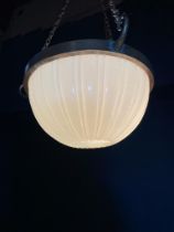 Brass and opaline glass hanging shade {}.