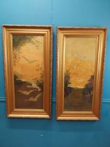 Pair of 20th C. framed oil on canvas paintings Doves. {123 cm H x 36 cm W}.