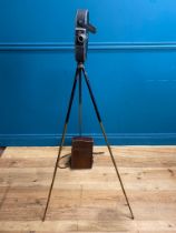 1950's Agfa camera on tripod stand with original leather case. {120 cm H}.