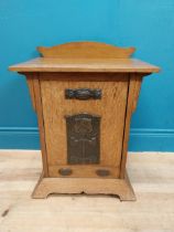Art Nouveau oak coal cabinet inset with copper panel. {62 cm H x 48 cm W x 33 cm D}.
