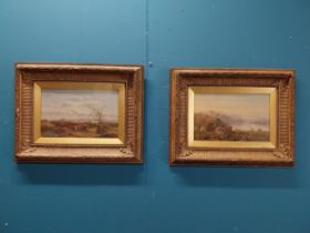 Pair of 19th C. oil on canvas mounted in gilt frames Countryside Scene. {45 cm H x 57 cm W}.