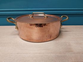 Good quality French lidded copper pan {15cm H x 40cm W x 30cm D}
